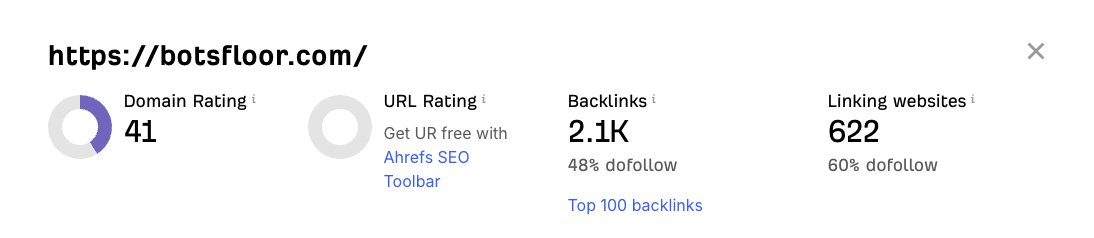 Domain rating metrics screenshot showing DR 41